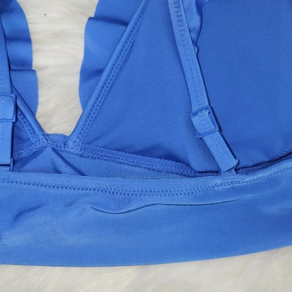 AERIE Ruffle Long Line Bikini Top -Xlarge , Blue Vibe Summer Vibes Festival Less